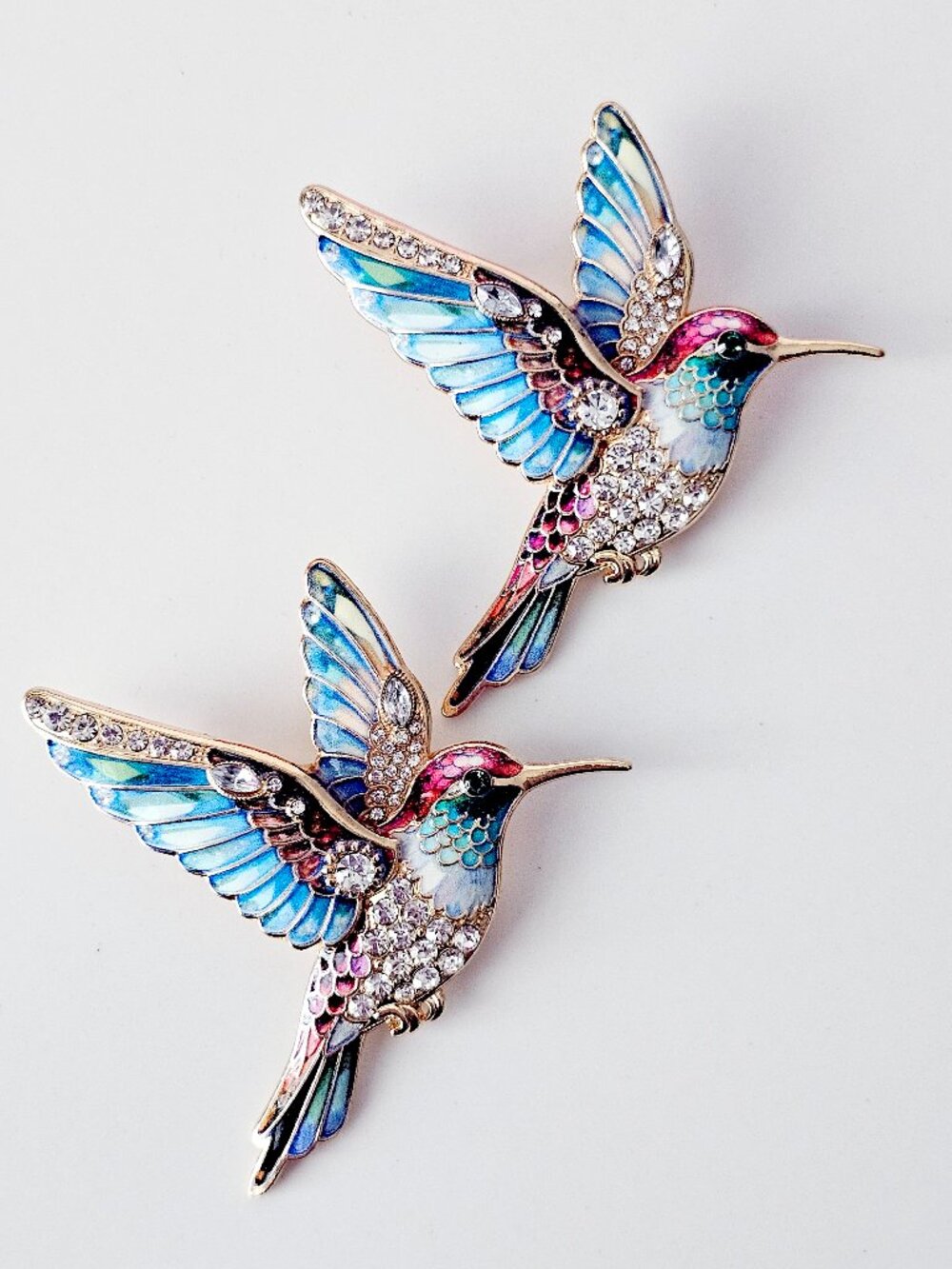 Blue Enamel & Rhinestone Hummingbird Brooch
